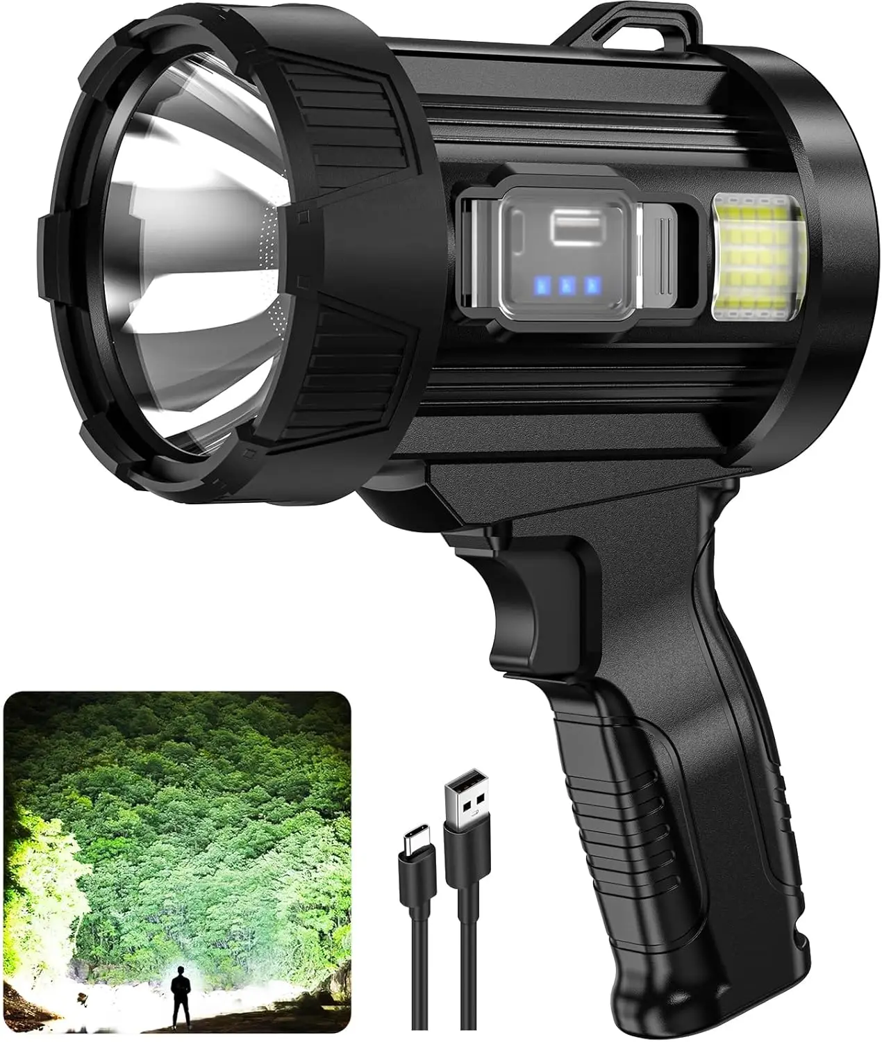 

Rechargeable 99,000 Lumens LED Spotlight with Solar Panel, Waterproof for Outdoor Camping Boating