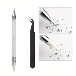 Dual-Ended Rhinestone Picker Pen With Tweezer Set Point Drill Wax Pencil Sticking Picking Dotting Jewelry Tools Decoration Kit