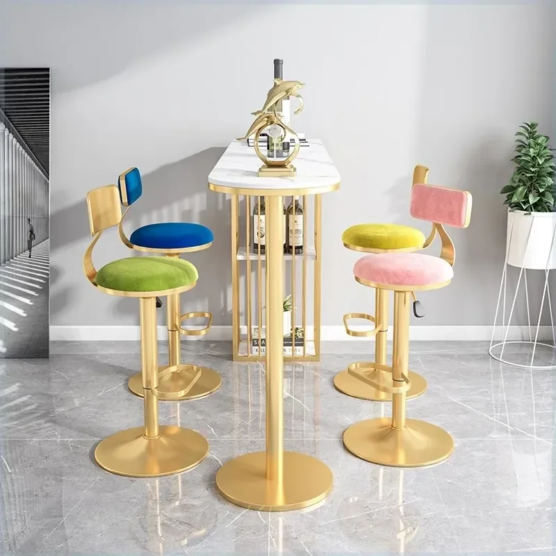 

Metal Kitchen Luxury Bar Stools Make Up Counter High Relaxing Bar Chair Gold Adjustable Height Sgabello Cucina Home Furniture