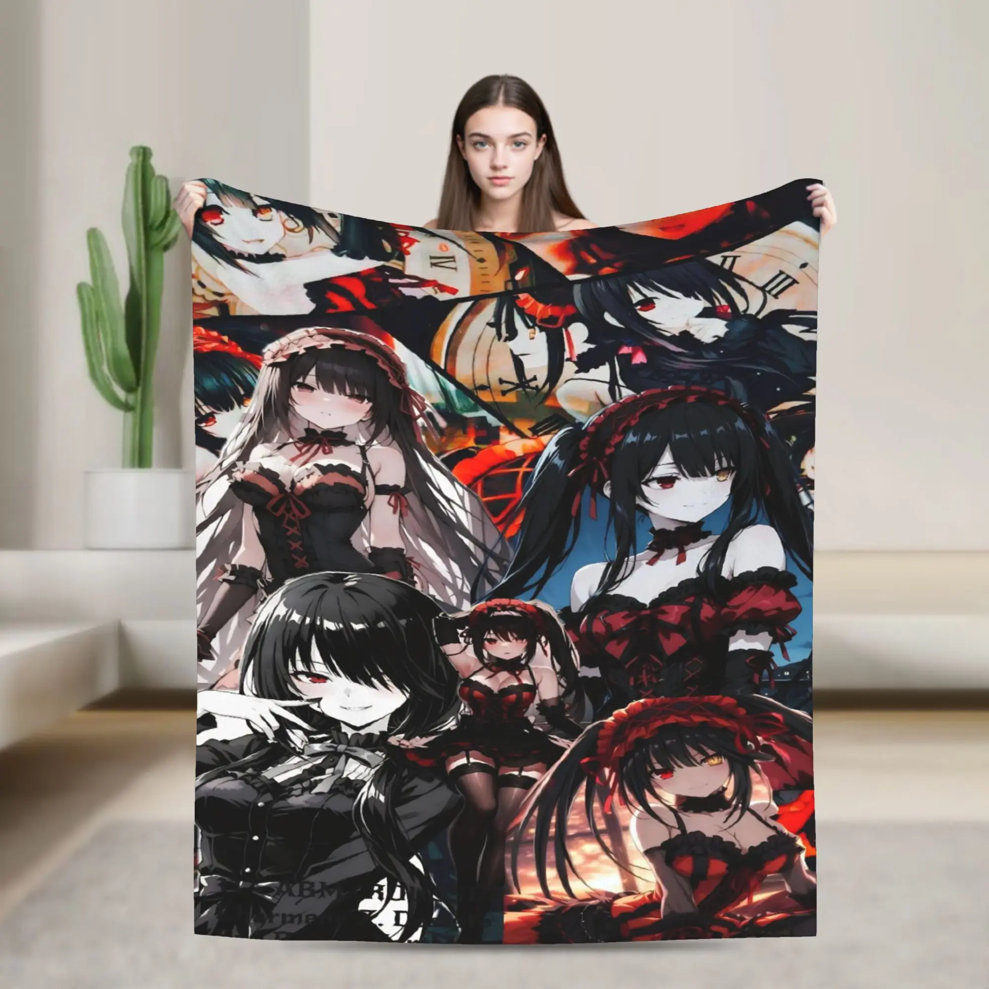 Warm Blankets Girls Boys Camping Tokisaki Kurumi Dark Style Date A Live Throw Blanket  Flannel Bedspread For Couch Bed Bed Cover