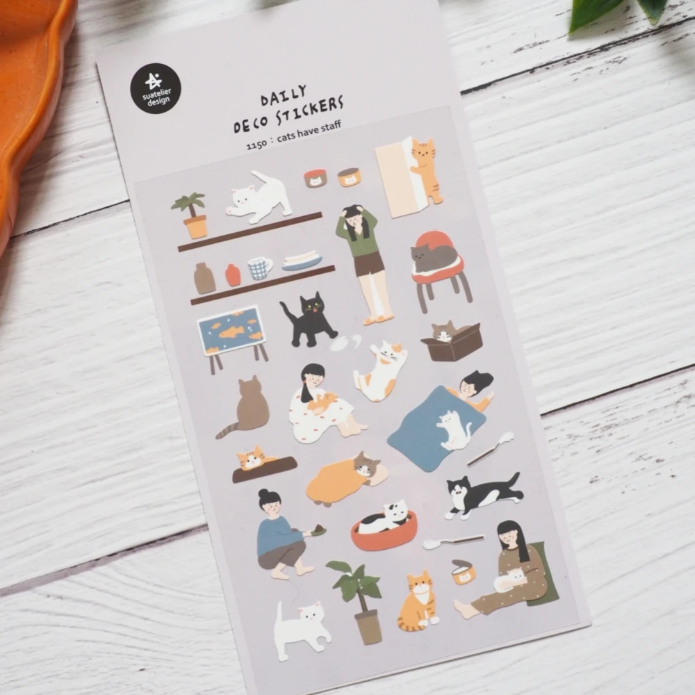 

Korean Import Suatelier Cat Have Staff Owner Paper Stickers Scrapbooking Diy Journal Stationery Sticker Deco School Supply