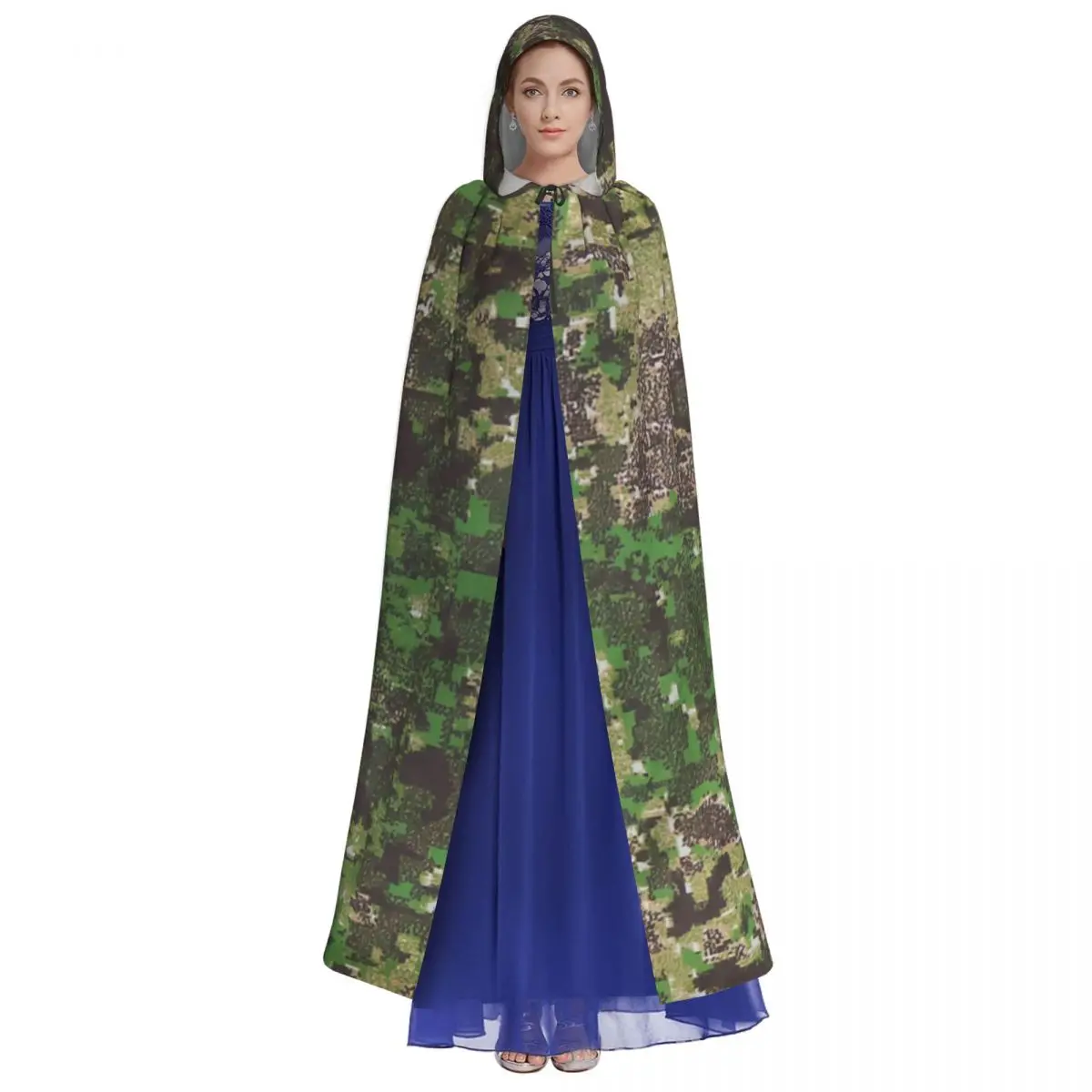 Greenzone Camo Camouflage Military Woodland Army Hooded Cloak Halloween Party Cosplay Woman Men Adult Long Witchcraft Robe Hood