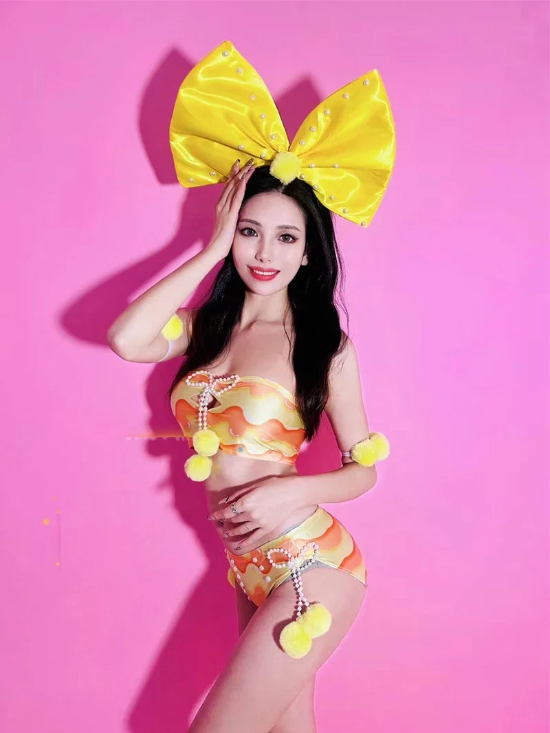 Nuevo Bikini Sexy traje de baile en barra sombreros con lazo Dj Ds Clubwear club nocturno Bar Gogo ropa de baile ropa de baile de Jazz para adultos