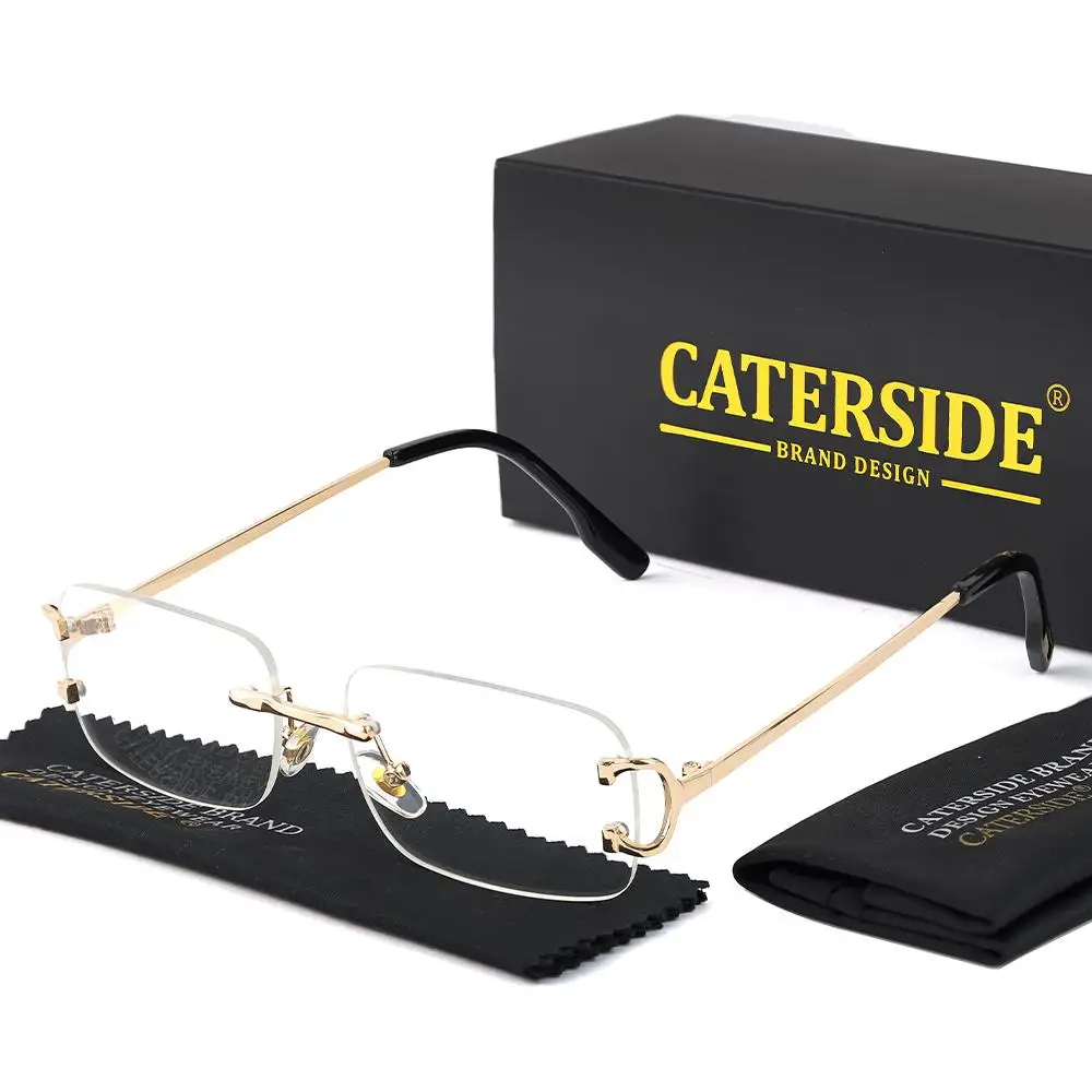 CATERSIDE Neue Modische Herren- und Damen-Blaulichtfilter-Brille Hochwertige Metall-Quadratische Rahmenlose Photochrome Brille – Detail 6