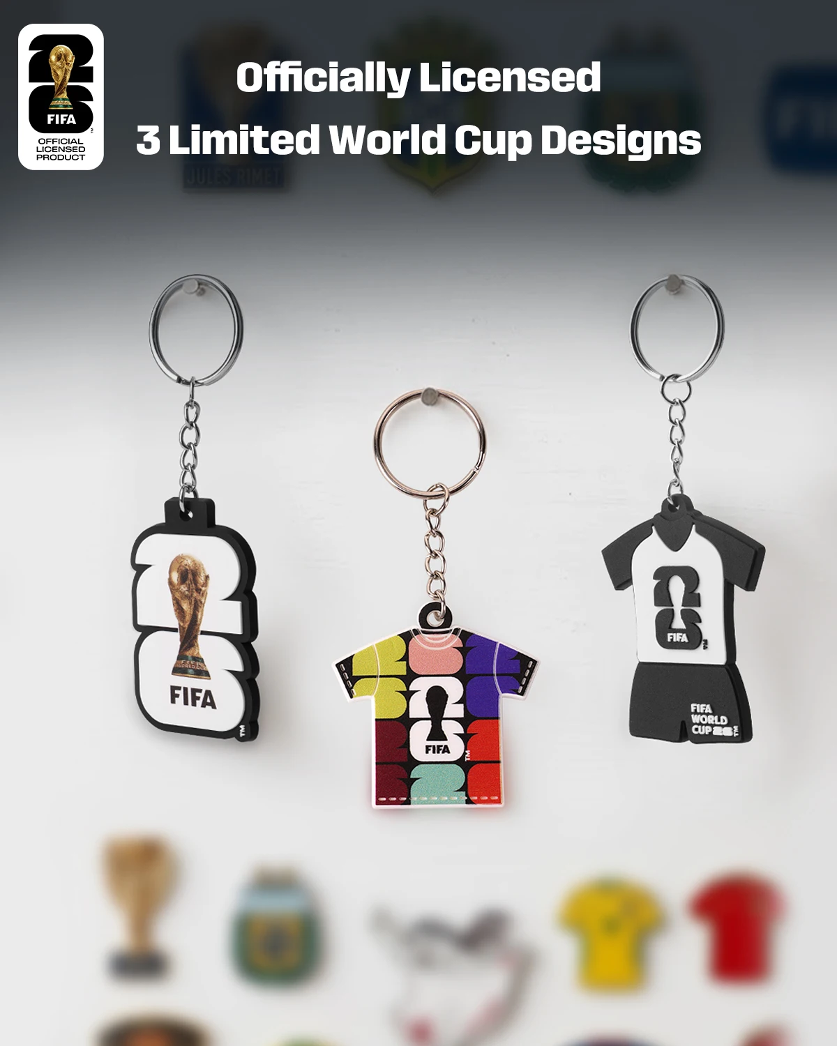 Keychain Official FIFA 2026 World Cup Licensed, 3 Limited Designs 3D Key Ring Bag Charm Souvenir FIFA Peripheral Products