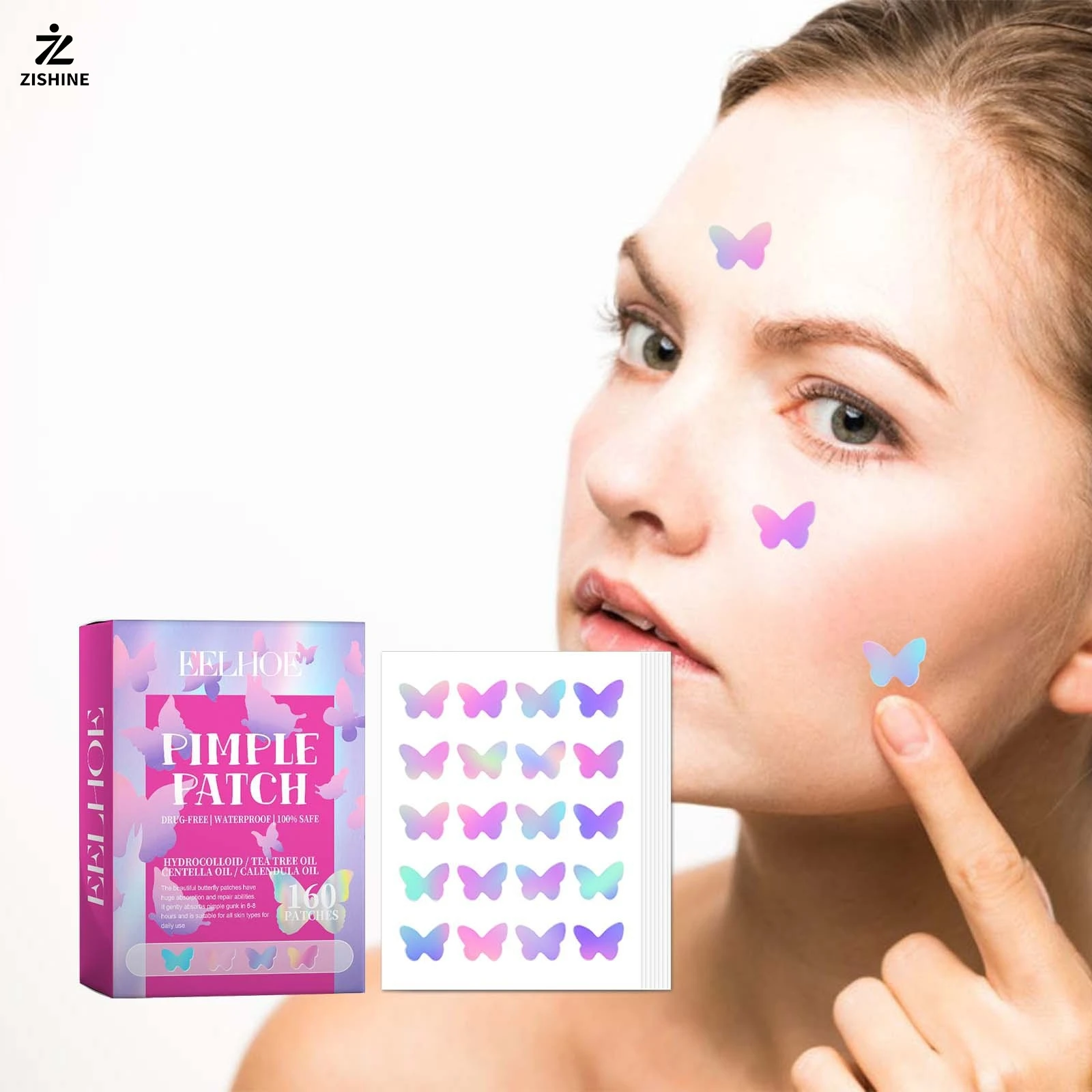 160PC colorful butterfly anti-acne patches invisible breathable hydrocolloid anti-acne patches acne marks concealer makeup