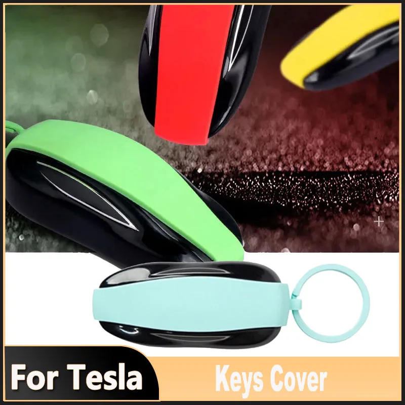 For Tesla Model 3 X S Y Car Key Fob Case Silicone Band Cover Accessories Full Half Coverage Key Fob Holder Metal Keychain