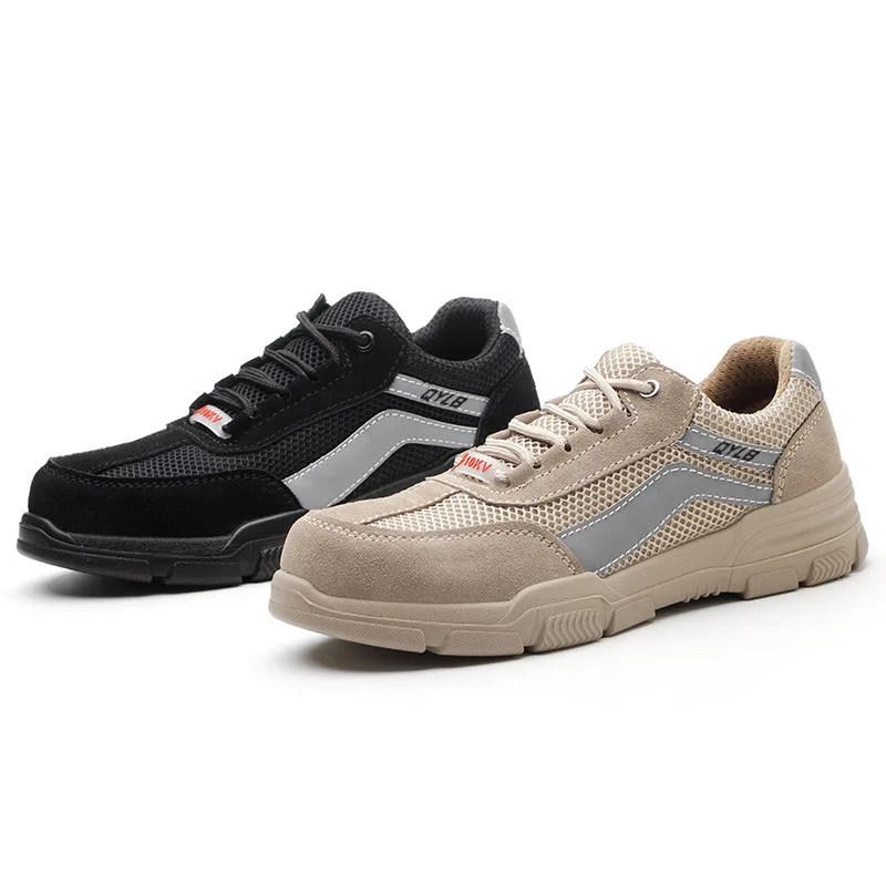 Mid Top Leisure Sports Safety Shoes Breathable Mesh Upper Anti Smash Anti Puncture Slip Resistant Work Boots for Men Women