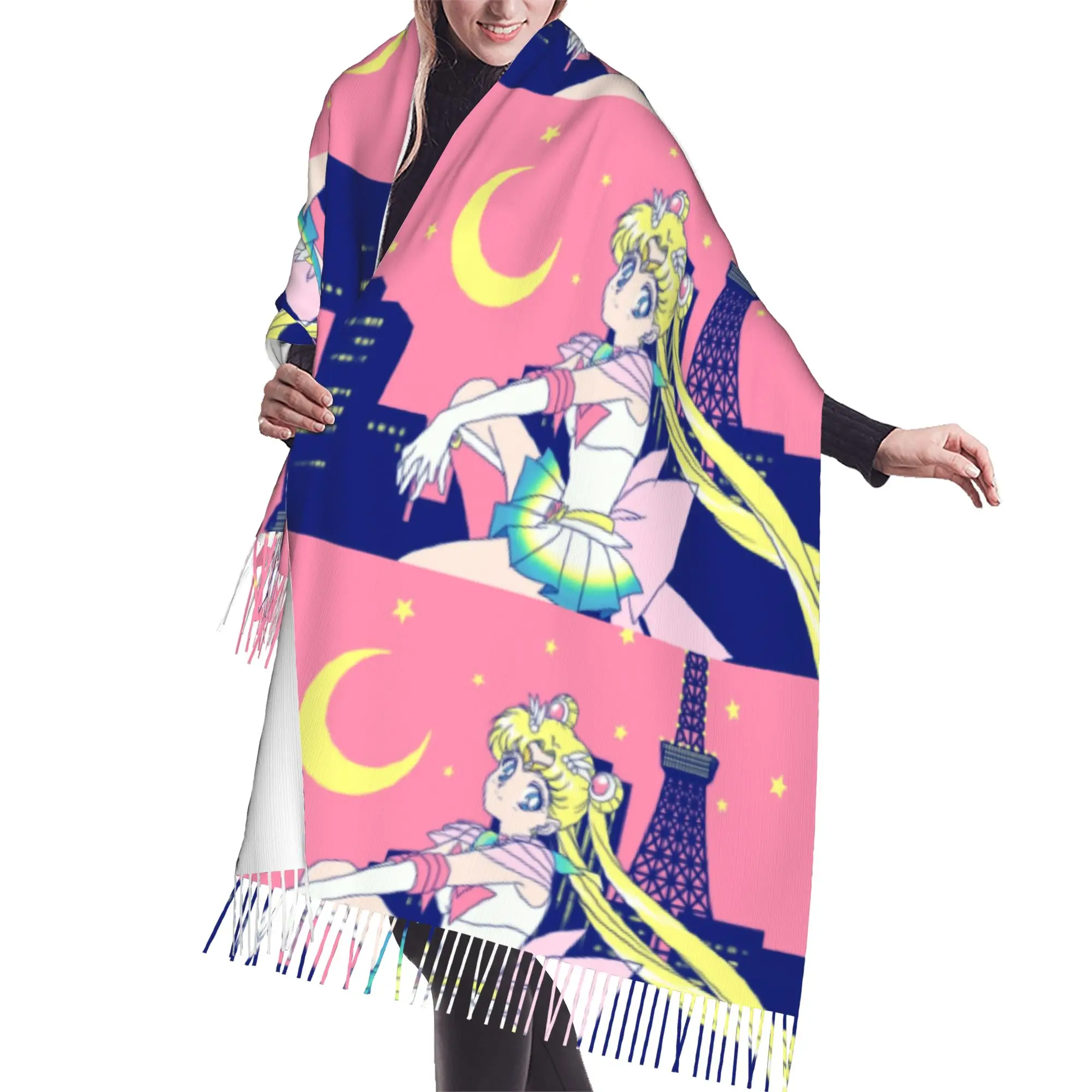 Custom Printed Sailored Manga Anime Mooned Scarf  Men Women Winter Warm Scarves Usagi Tsukino Shawl Wrap