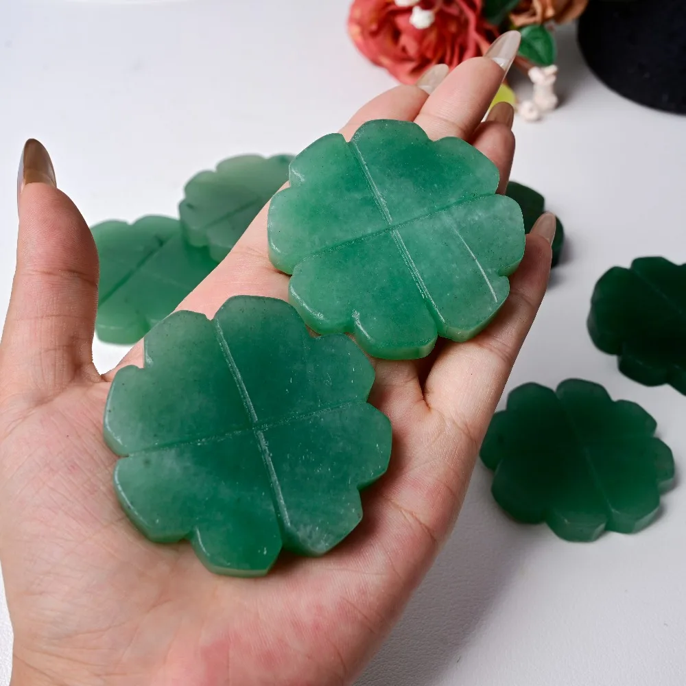 Natural Green Aventurine Four Leaf Clover Pendant Lucky Charm Healing Crystal Necklace Fashion Jewelry for Women Girls