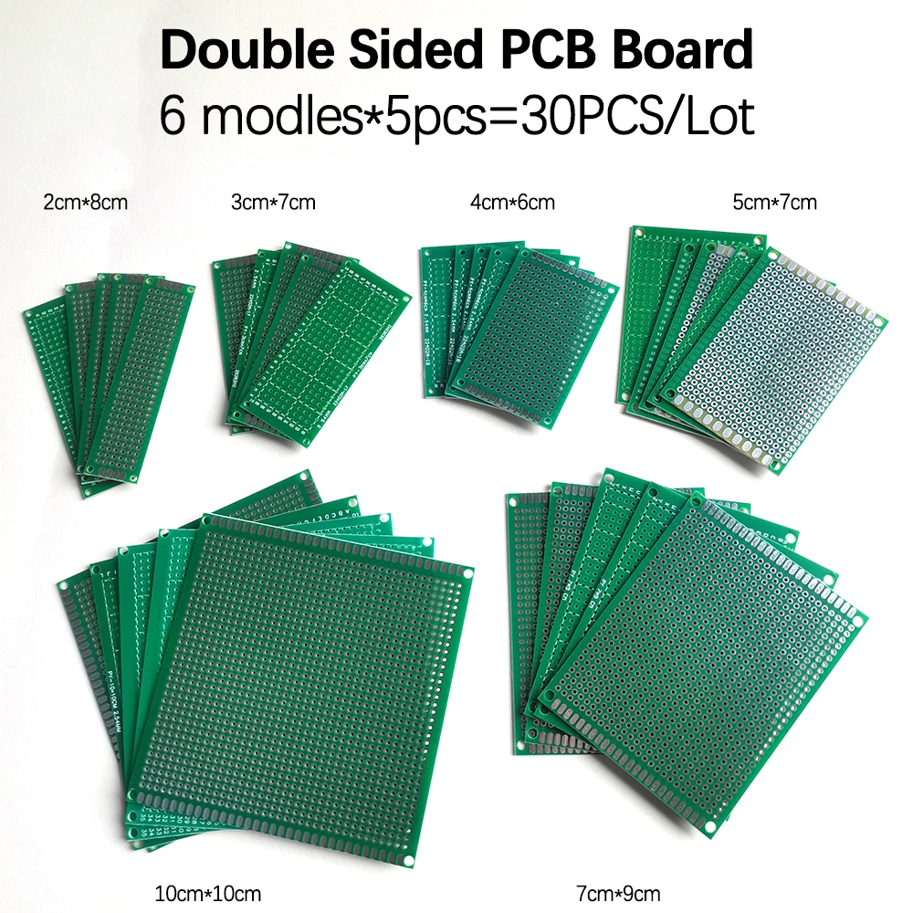 

30PCS Double Sided PCB Board Test Board Student Handicraft Universal Printed Circuit Board FR4 PCB 2*8 3*7 4*6 5*7 7*9 10*10 cm