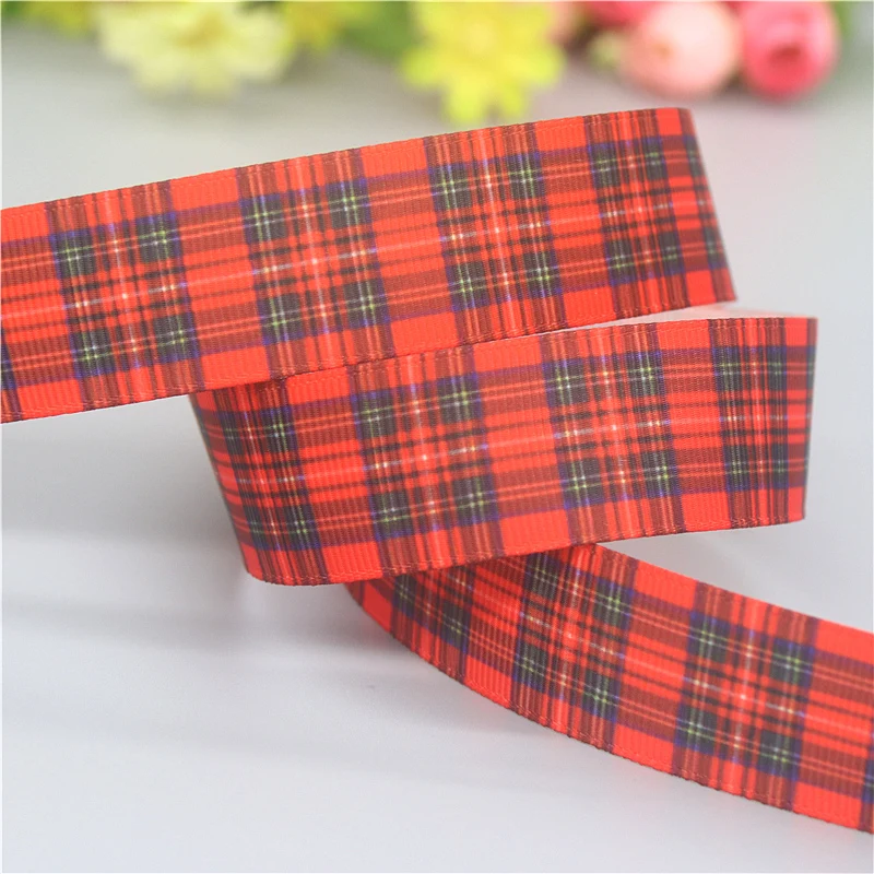 DHK 7/8\'\' 5yards Plaid Grid Printed Grosgrain Ribbon Accessories Material Headwear Decoration DIY Sewing Craft E2093