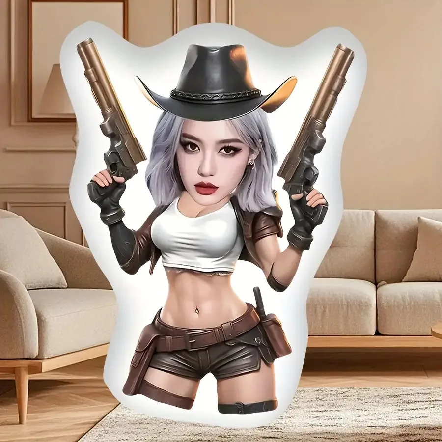 Custom Face Pillow Dual Gun Game Girl Design Cool Style Personalized Photo Cushion Unique Gift Soft Fabric High Quality Printing