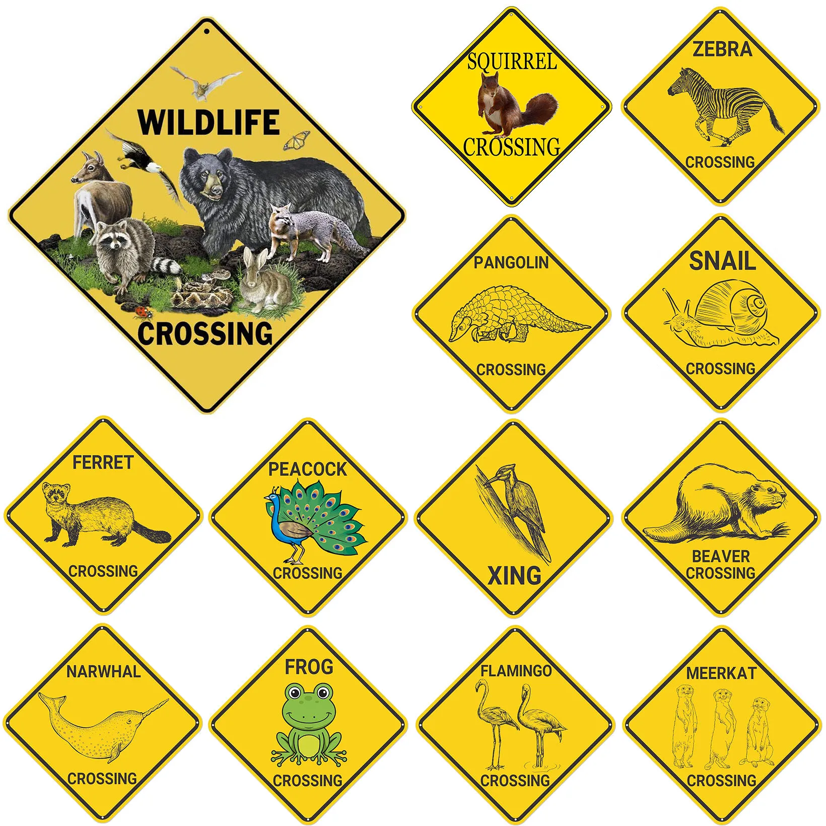 Metal Yellow Caution Warning Road Street Signs Wildlife Peacock Snail Crossing Outback Road Street Sign for Gate Farmhouse Decor