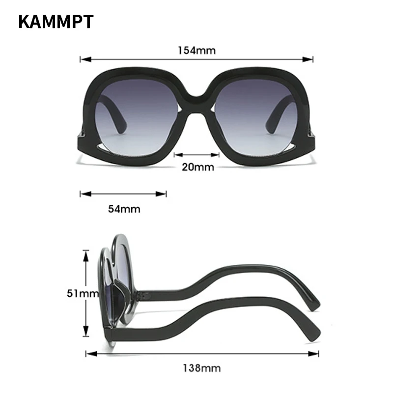 KAMMPT Oversized Round Sunglasses Stylish Vintage Candy Color Frame Women Eyewear 2023 New Brand Design Gradient UV400 Shades