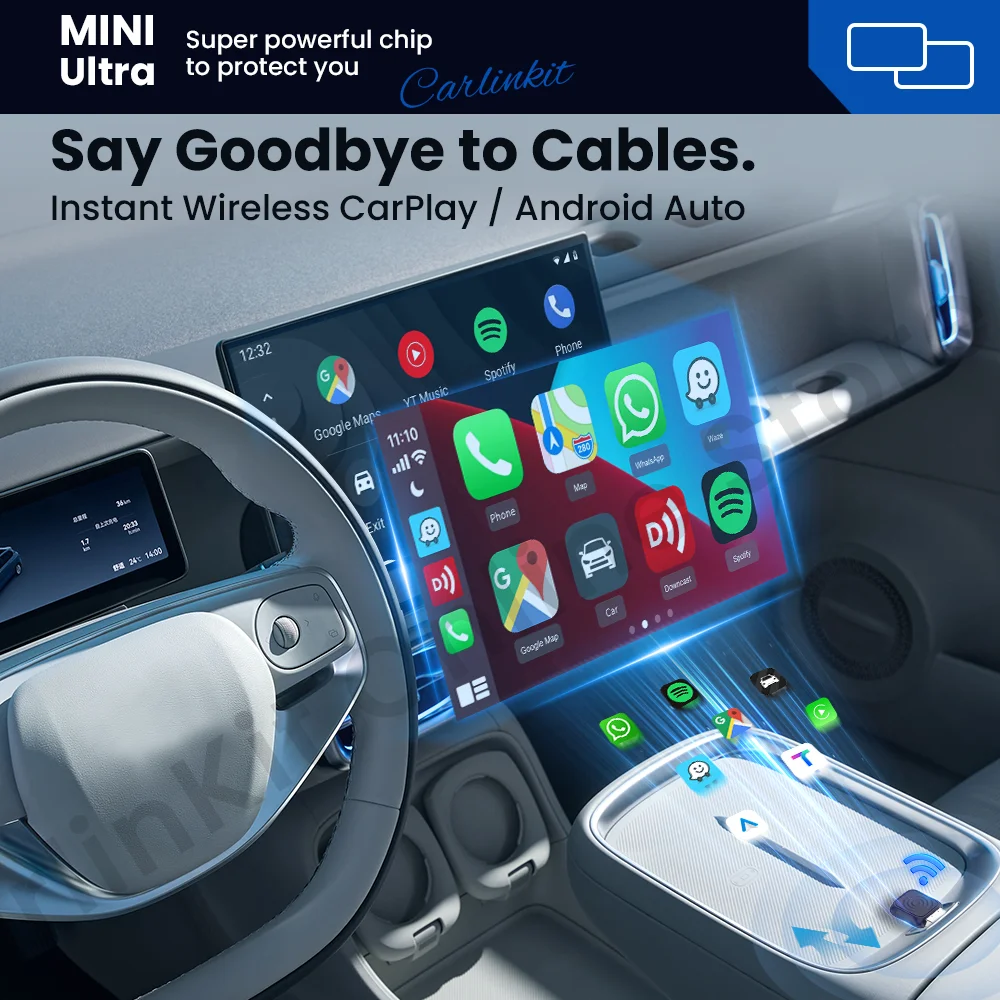 2025 CarlinKit Mini Ultra CarPlay Android auto Wireless Adapter for Car infotainment Upgrade BT 5.4GHz Wifi 5.8GHz OTA Upgrade