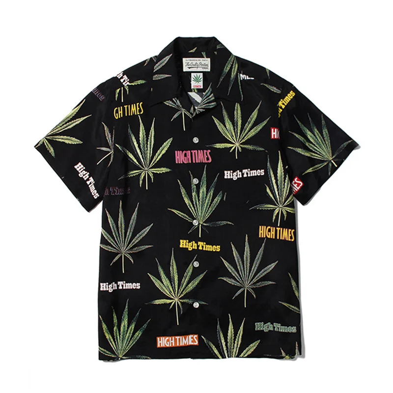 Wacko Maria Full Print Blad Patroon Korte Mouw Shirt Beste Kwaliteit Zomer Heren Hawaii Shirt Tops