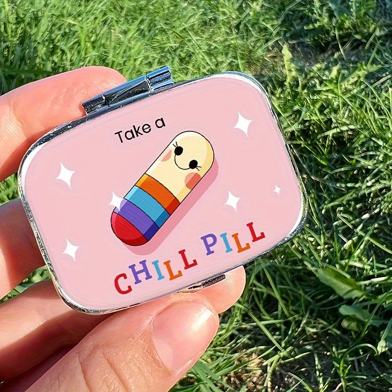 Leisure Time Themed Metal Pill Box - Dual-Compartment Portable Design, Food-Grade Certified, Safe to Carry, Suitable for Travel, Daily Medication Storage, Unique and Practical Gift