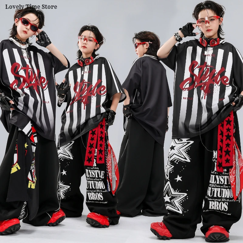 Boys Hip Hop T-shirt Street Dance Numbers Joggers Pants Girls K-pop Clothes Sets Kids Jazz Costumes Children Teens Streetwear