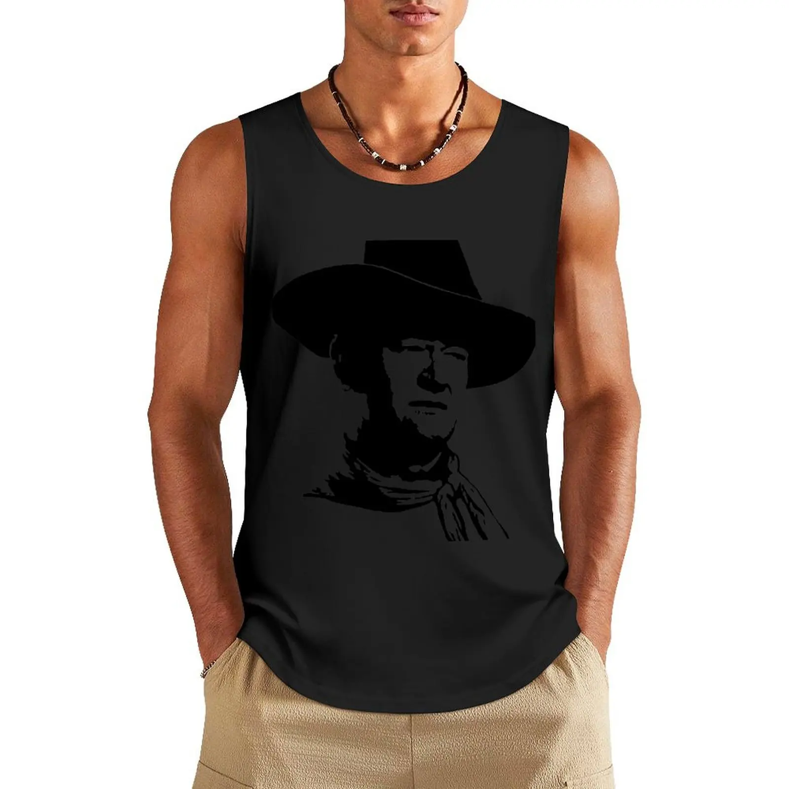 

John Wayne stencil Tank Top Male clothes Men's sports t-shirt Men's cotton t-shirt mens clothing