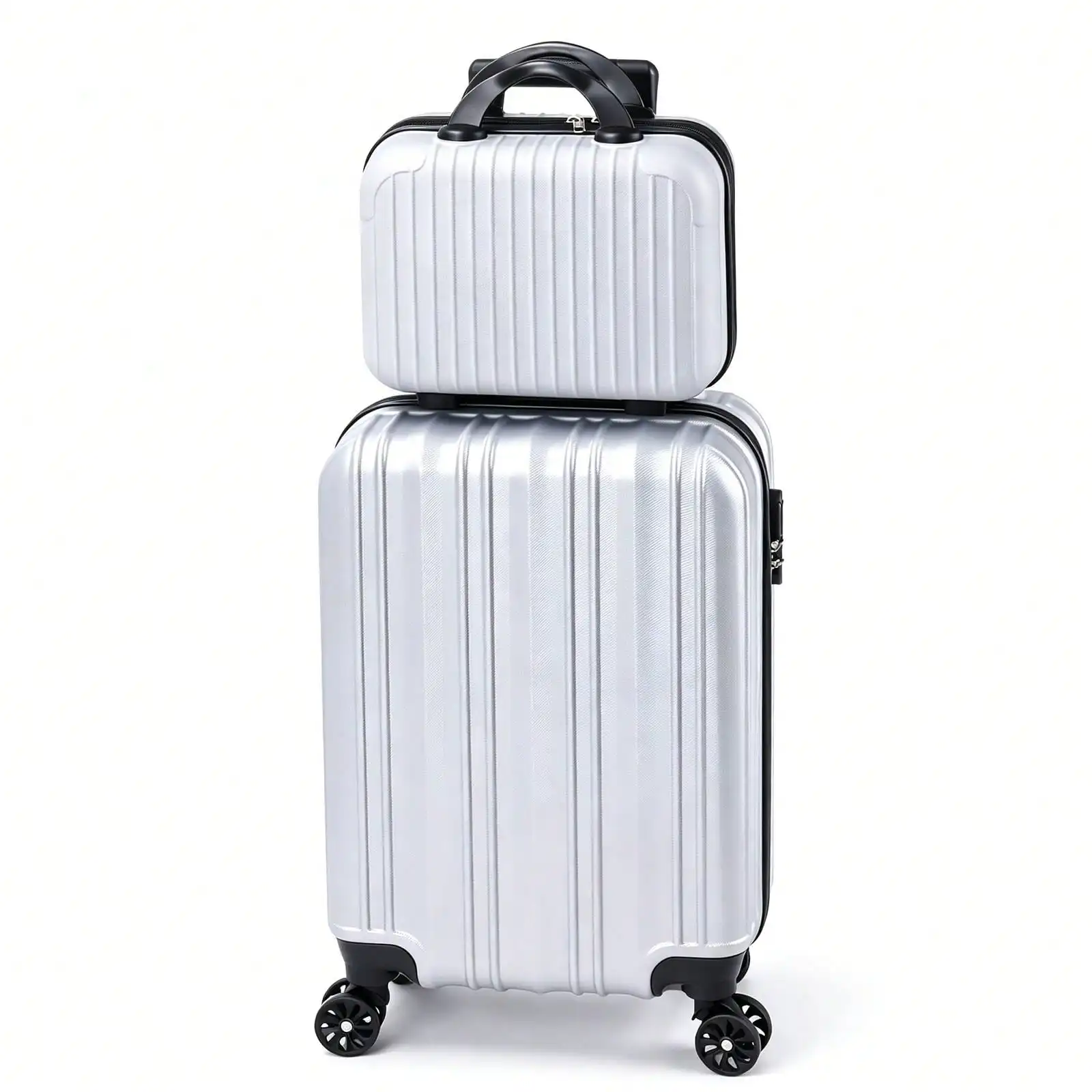 2-Piece Hardside Luggage Set, Spinner Suitcase With Matching ABS Carry On Suitcase , Lightweight Carry-On Travel Set With TSA Lock, Vertical Stripe