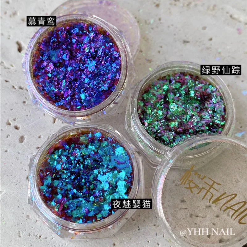 12 Colors Chameleon Glitter Flakes Irregular Untra-Thin Chameleon Yuki Glitter Sequins Mirror Effect Manicure Chameleon Sequins