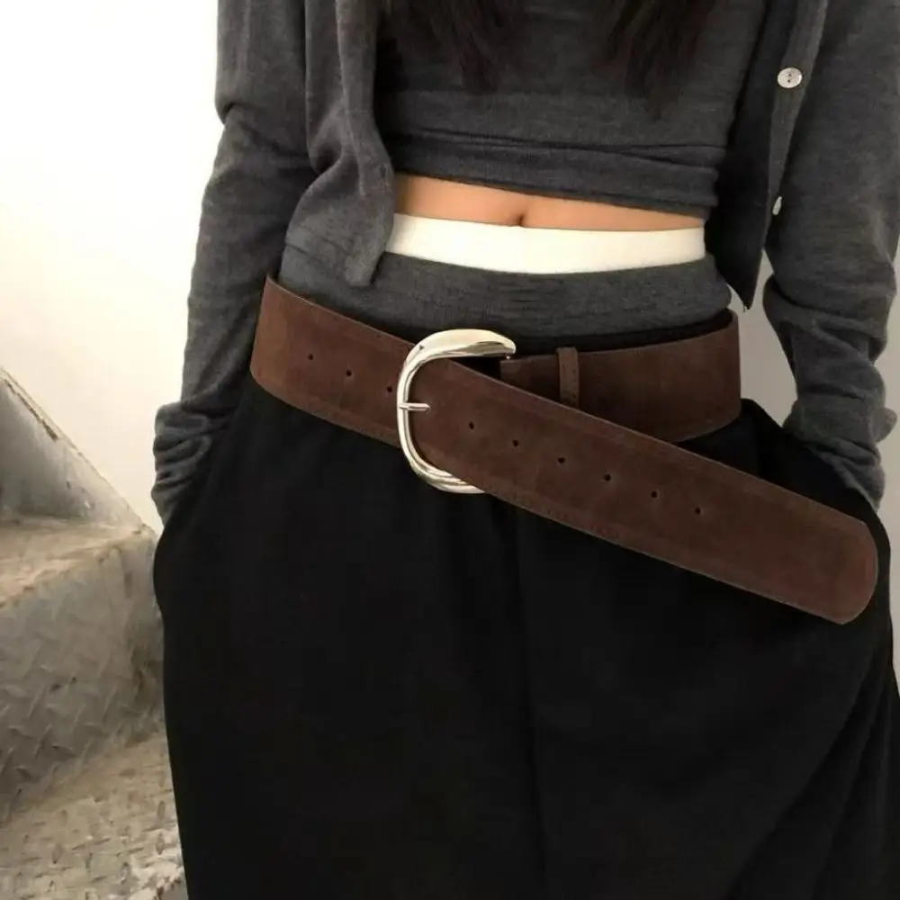 Maillard Styles جلد الغزال حزام عريض تصميم فاخر عصري دبوس مشبك حزام الخصر تنوعا حزام الخصر الأعمال عادية