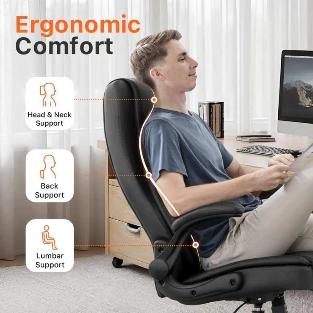 Ergonomic Office Desk Gaming Computer Chair Executive High Back Support Flip-up Arms Adjustable Height Swivel Rolling Wheels