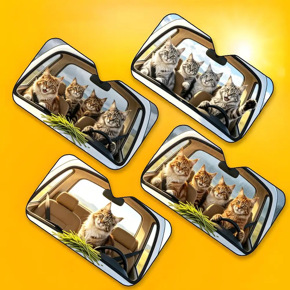 Pattern Maine Coon driving Sun Visor Car Front Windshield Sun Shade UV Block Heat Insulation Sun Visor Window Cover