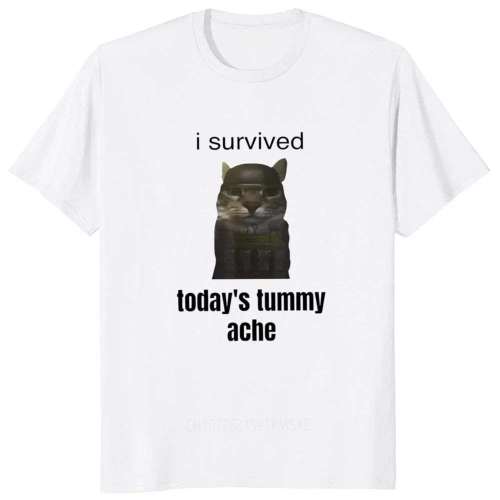 Women Fashion Summer Tee I Survived Today's Tummy Ache Printed Funny Jokes Meme Graphic Trendy Daily Soft Comfortable Fabric Tee