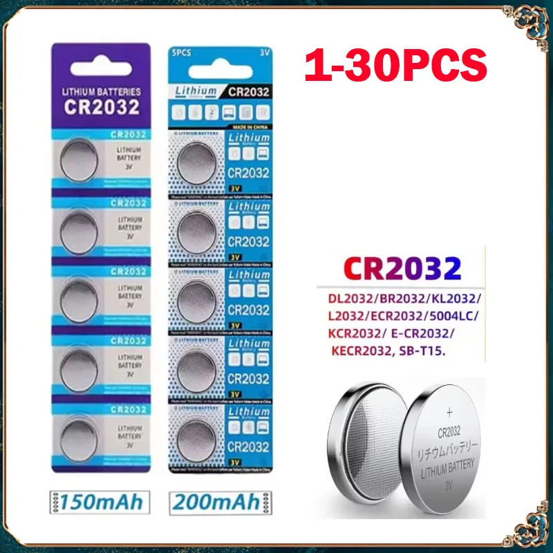 

1-30 Pieces CR2032 Button Battery 3V CR 2032 Lithium Battery Suitable for Watches Toys Carsremote Control Calculator Batteries