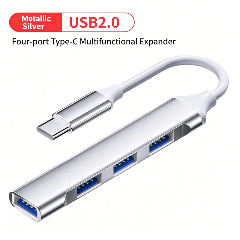 4 Port USB 2.0 Hub USB-A & Type-C Multi Port Splitter High Speed Data Transfer Adapter For Laptop PC，Micro USB 0.3m Cable - view 2