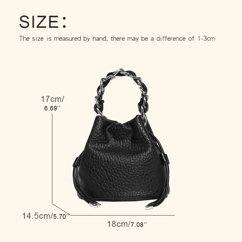 Casual Mini Bucket Bags For Women Handbags And Purse Luxury Designer 2023 New In PU Lychee Thick Chain Handle Shoulder Messenger