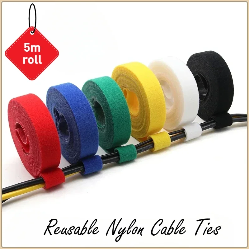 5m/roll Reusable Cable Ties Loop Bundle Self Adhesive Fastener DIY Accessories Nylon Strap Organizer Clip Wire Holder Management