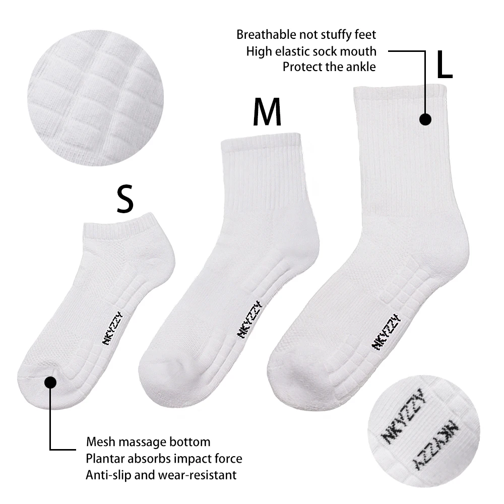 S/M/L 1 Pair Thickened Towel Bottom Socks Mid-length Socks Stockings Sports Socks Breathable Tennis Socks Running Socks