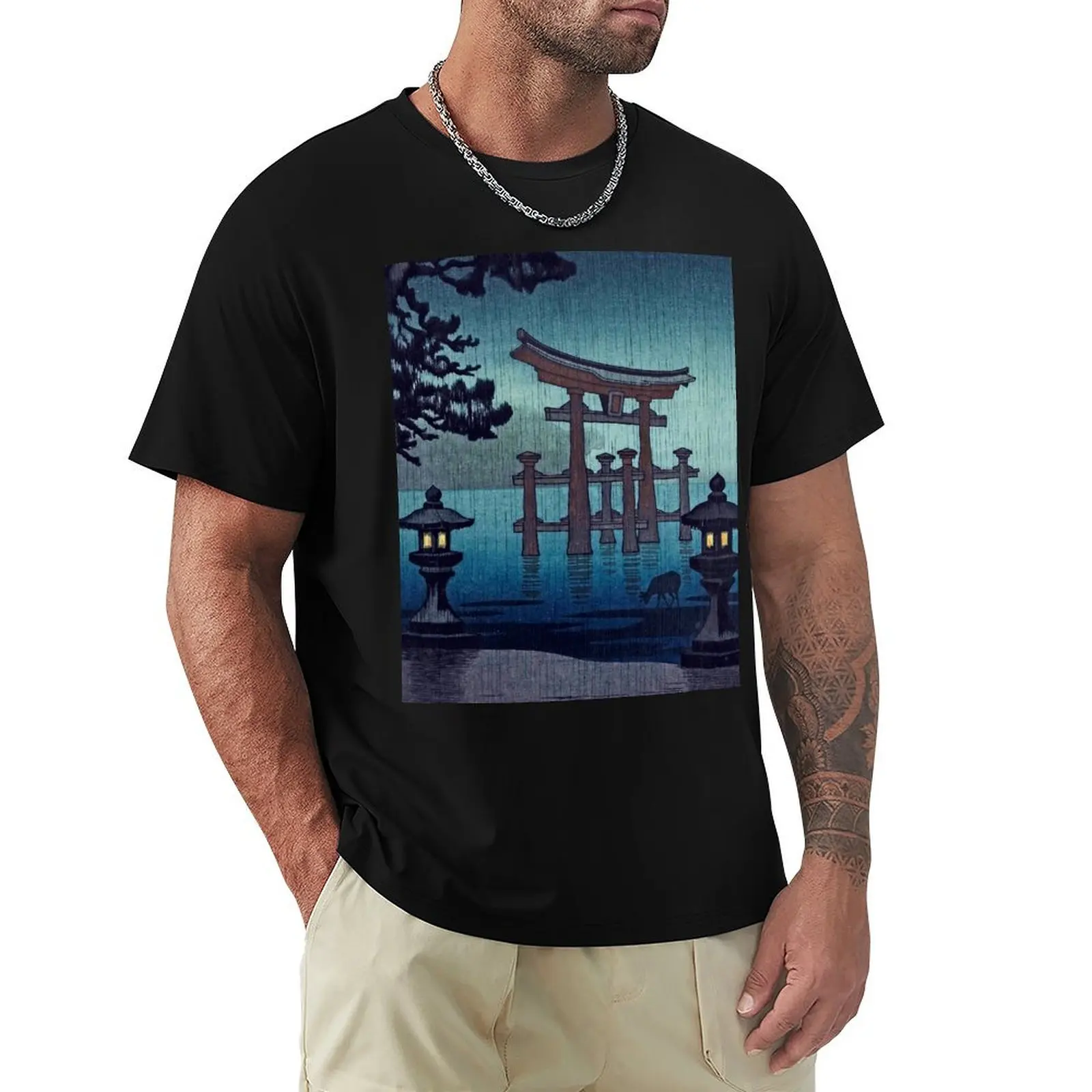 Miyajima in Rain by Tsuchiya Koitsu T-Shirt Soft Casual Short Sleeve Cotton Tee