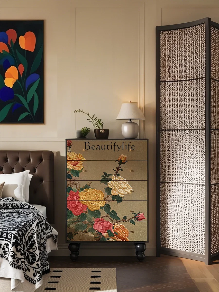 

yj7 New Chinese Style Bedroom Bedside Cabinet Retro High-End Living Room Wall Storage Cabinet