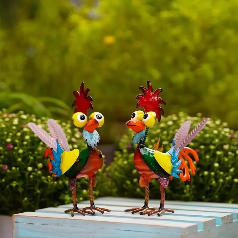 Colored iron rooster statue, outdoor courtyard decoration statue, iron crafts, used for garden and backyard decoration  garden