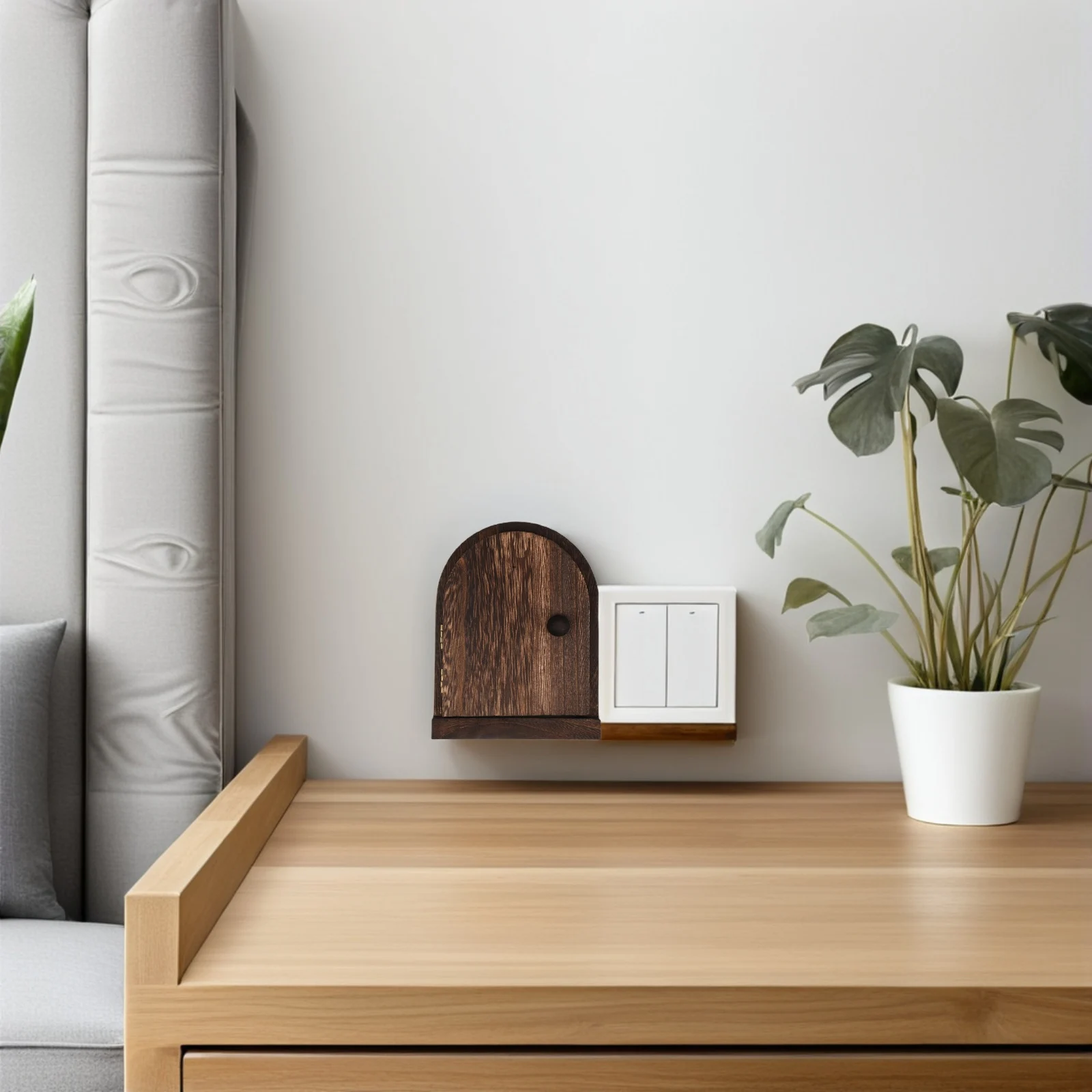 

Solid Wood Switch Protective Cover Rustic Door Shape Decorative Light Switch Plate Child Proof Outlet Protector Wall Socket