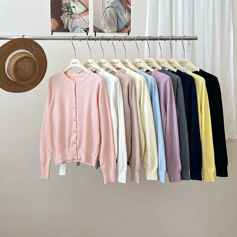 Korean Basic Versatile O-Neck Women Cardigan Soft Solid Single Breasted Long Sleeve Knit Sweater Autumn Winter Casual Outerwear