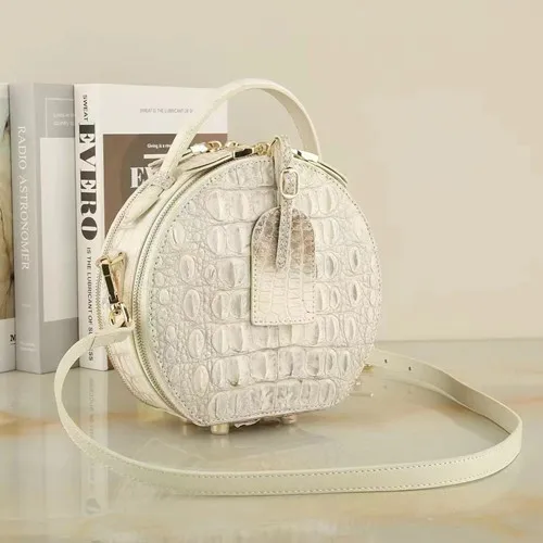 

2025 New Designer Crocodile Leather Women Handbag Fashion Genuine Leather Lady Shoulder Bag High Grade Female Round Bag 45