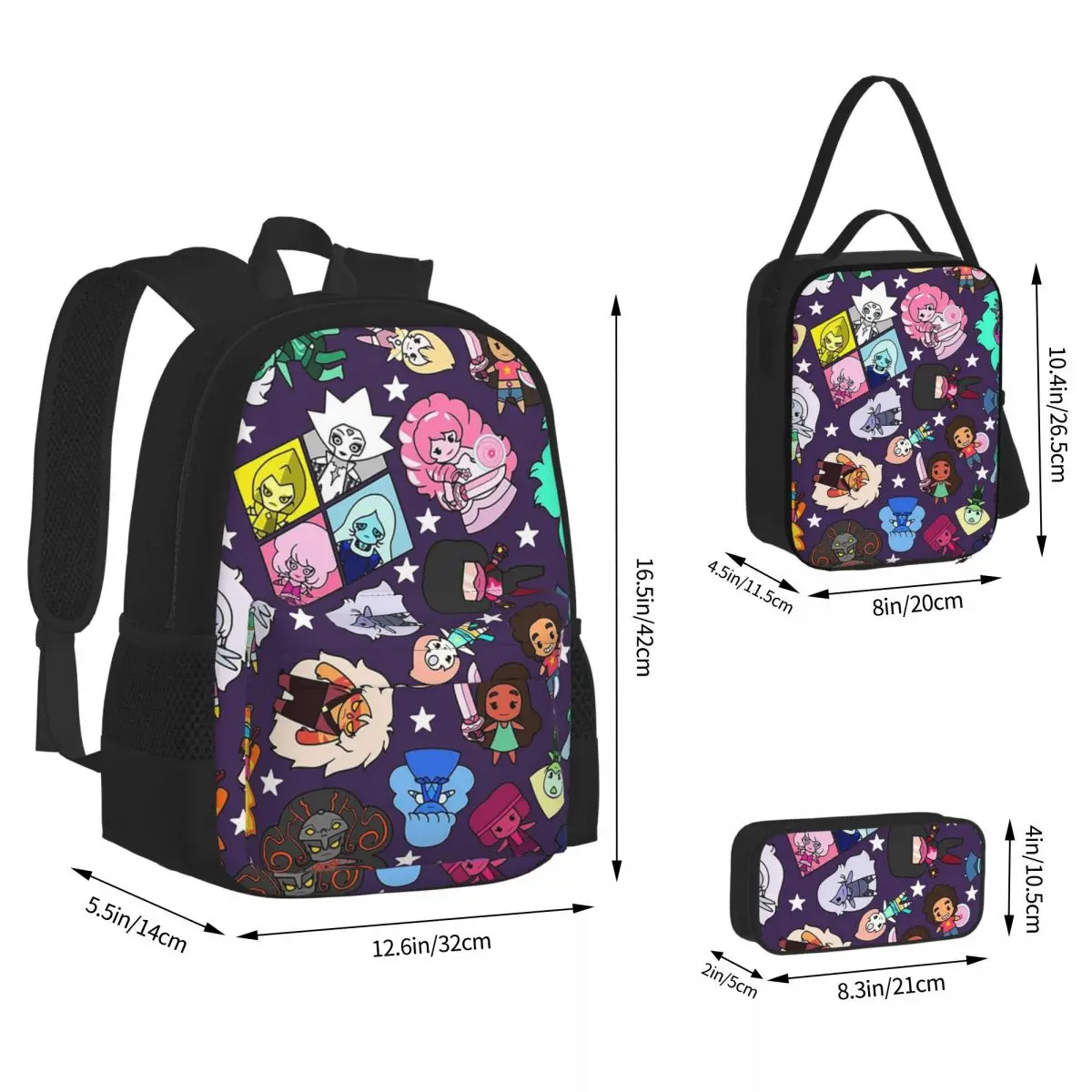 Crystal Gems Steven Universe Backpacks Boys Girls Bookbag School Bags Rucksack Lunch Bag Pen Bag Three-Piece Set