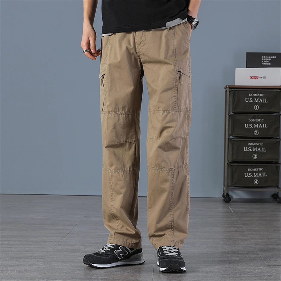6XL Plus Size Cargo Pants Men Straight Pants Fashion Casual Elastic Waist Trousers Male