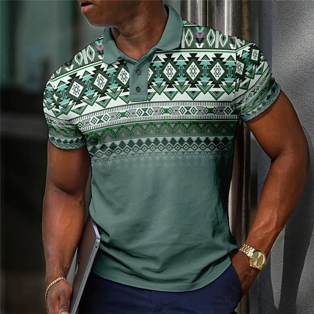 Men\'s Lapel Polo Shirt Graphic Prints Geometry TurndownOutdoor Street Short Sleeves Print Cloth Apparel Sports Fashio Streetwear