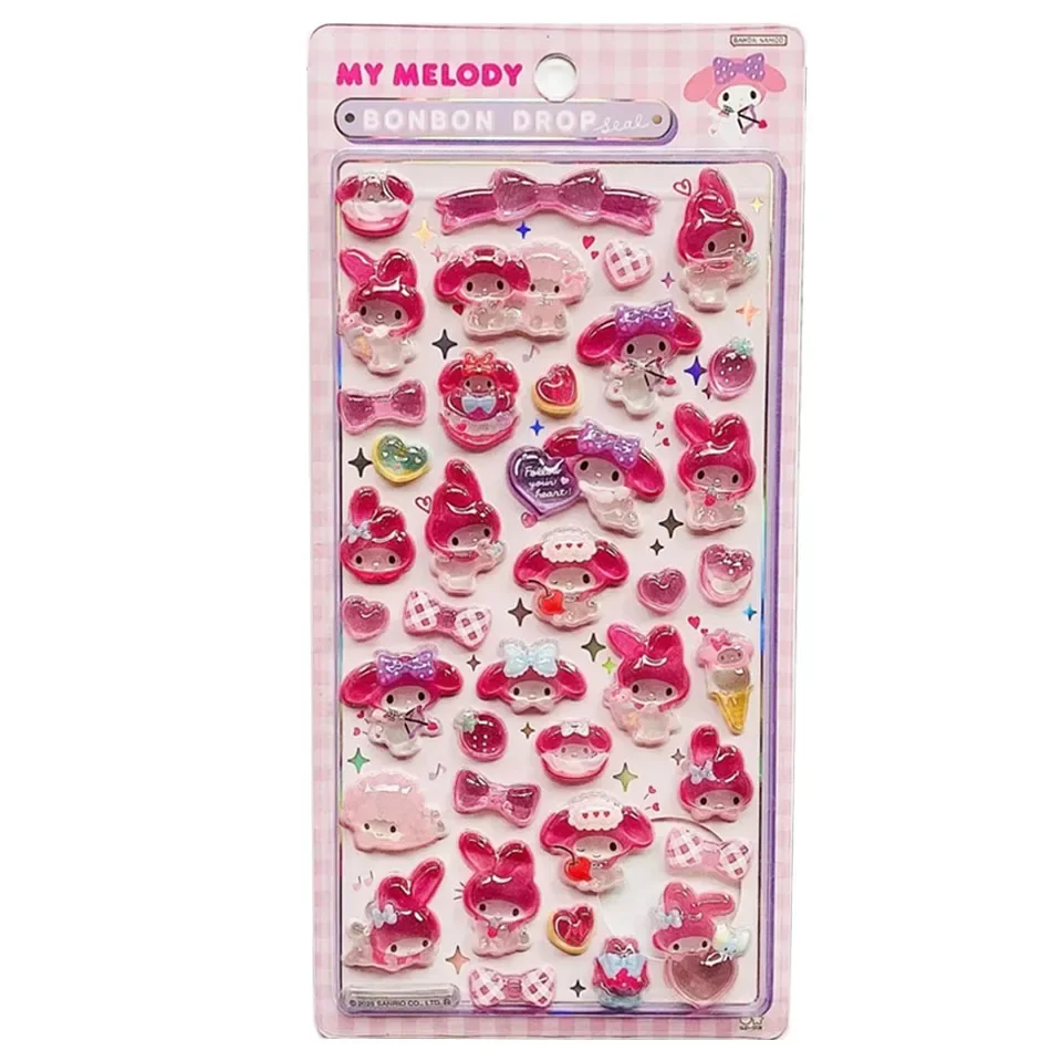 @In stock  Anime Hellokitty Kuromi Cinnamoroll 3D  Stickers Transparent Jelly Crystal Decorative Sticker Phone Case DIY Kids Toy