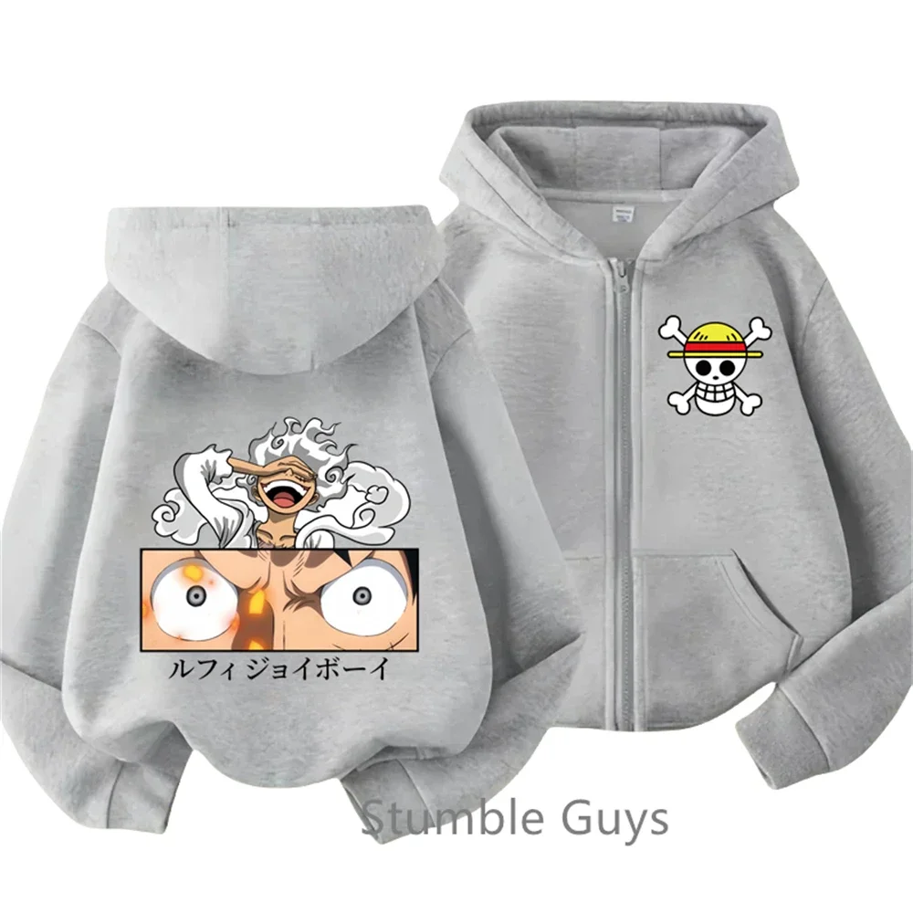 Sweat à capuche zippé Anime One Piece pour enfants, imprimé Luffy de dessin animé, sweat-shirt à manches longues, veste décontractée pour garçons et filles, haut d'automne et d'hiver