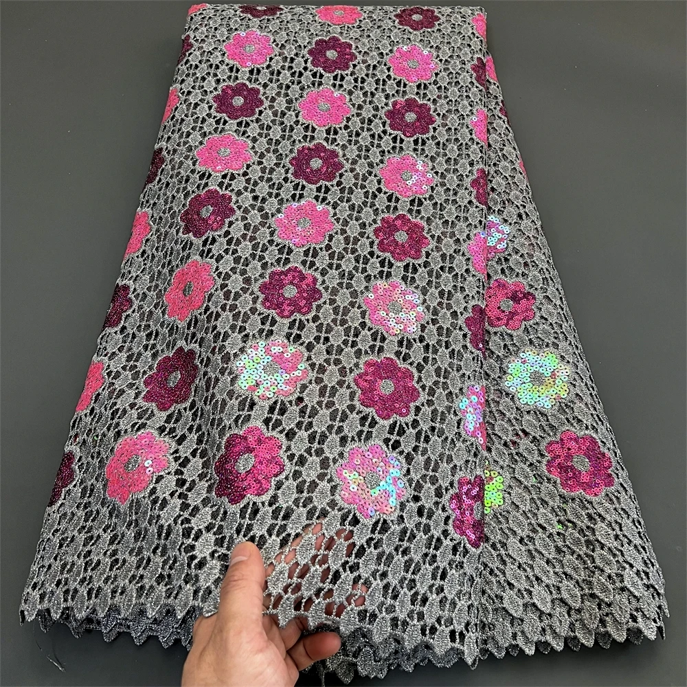 

Nigerian Water Soluble Sequins Cotton Embroidery Lace Fabric, Tulle Wedding Party Dress, High Quality, 5Yards, 2025 PS0030