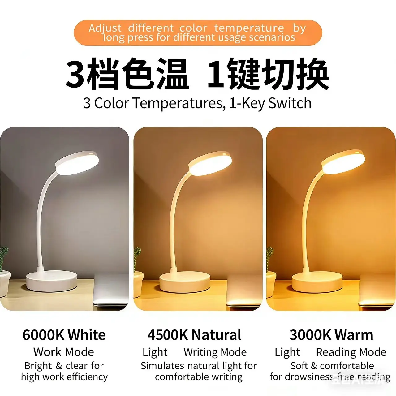 Eye-protection LED Desk Lamp, Desktop Lighting for Kids' Study, Reading & Homework, Bedroom Bedside, Dormitory Night Light, Indo