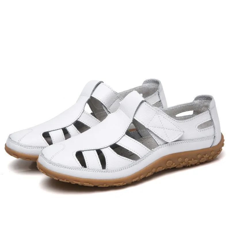 Summer Women Gladiator Sandals Ladies Hollow Casual Comfortable Soft Leather Skin Genuine Leather Flat Beach Sandals