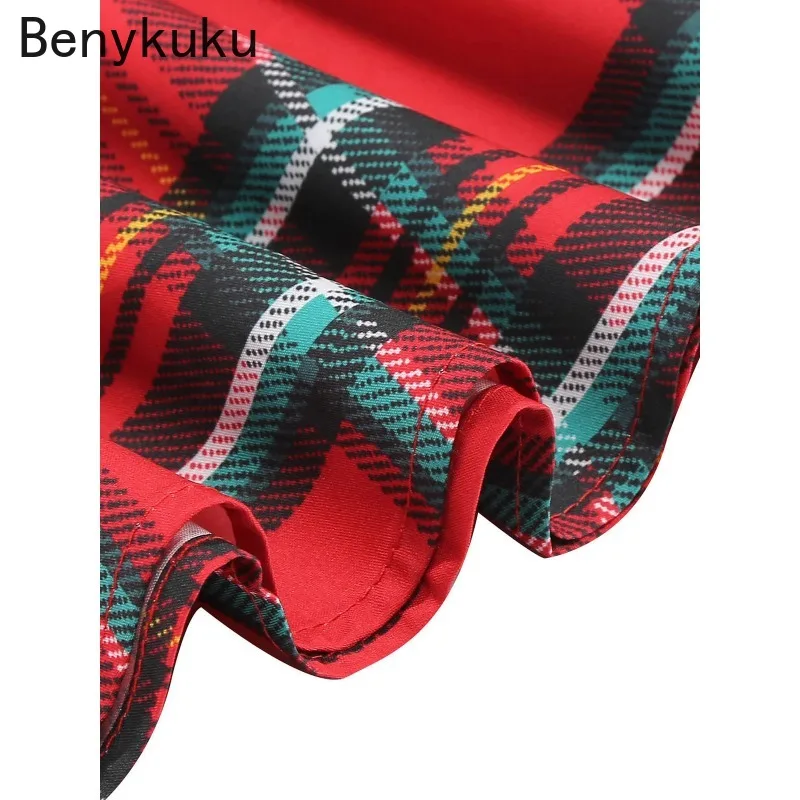 ชุดเดรสวินเทจลายสก็อตแดงแบบผูกคอ ยุค 1950s ปี 2025 สำหรับผู้หญิง ชุดเดรสเปิดหลังรัดรูป ชุดคริสต์มาส ชุดเดรสทรงสวิงสำหรับงานพรอมและงานปาร์ตี้